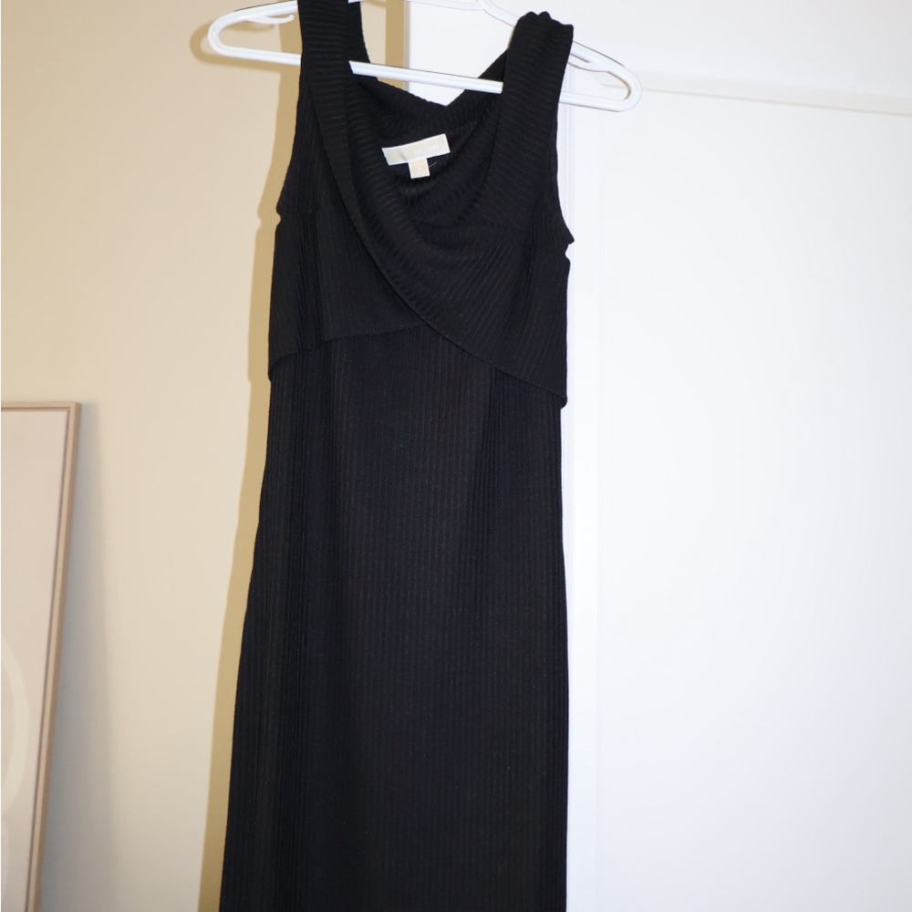 Michael Kors Black Ribbed Midi Dress